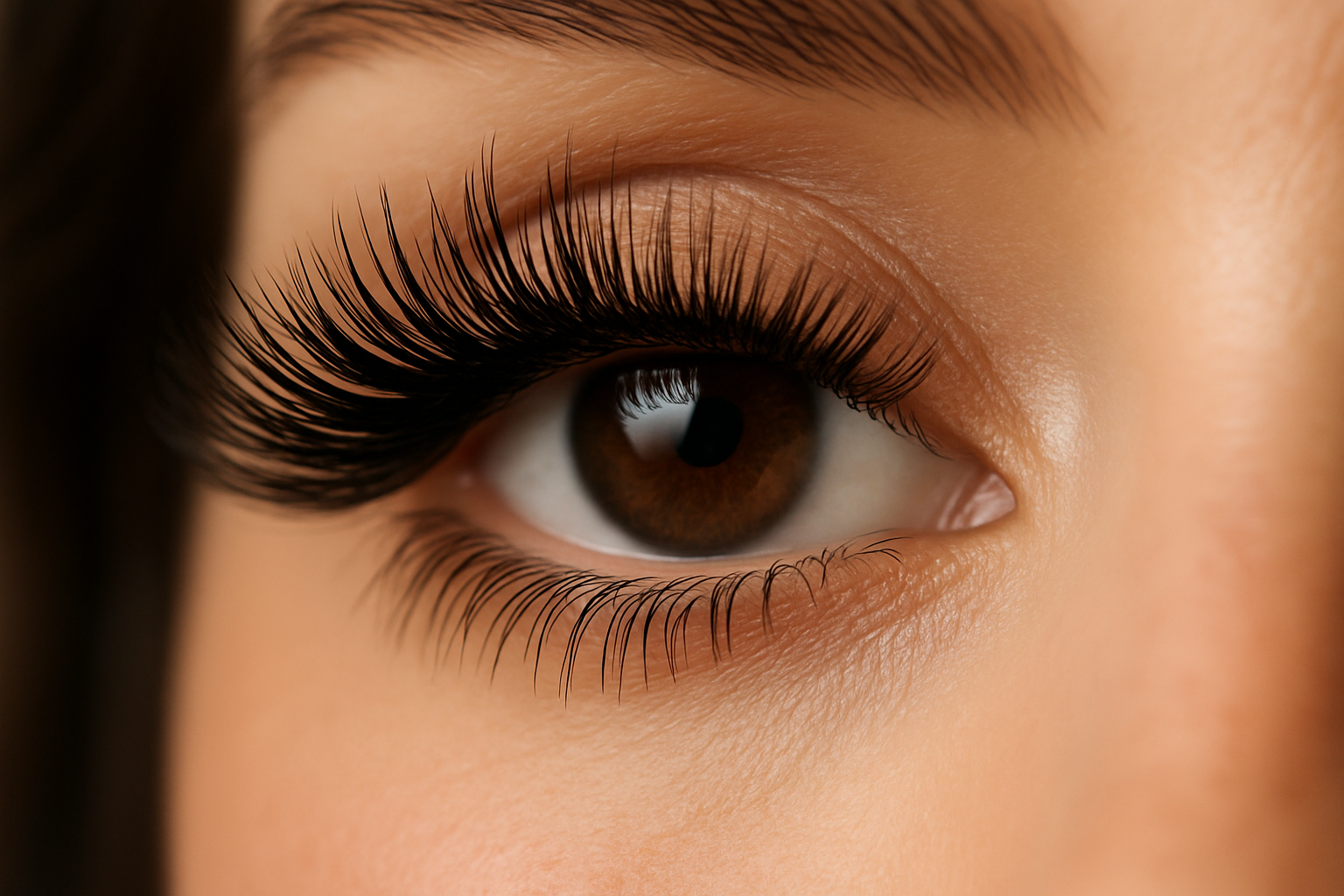 Close up of a womens beautify lushes eyelashes